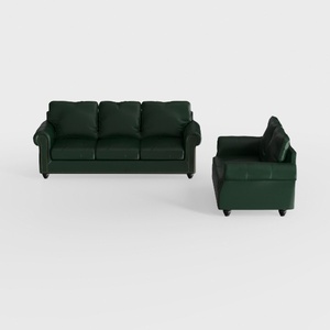 Dark Green Leather Traditional Sofa and Armchair Set 3D Model