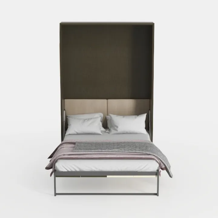 Modern Minimalist Solid Wood Metal Frame Murphy Wall Bed 3D Model