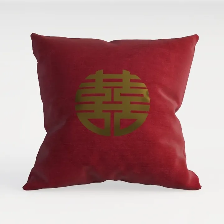 Red Fabric Chinese Double Happiness Decorative Throw Pillow 3D Model