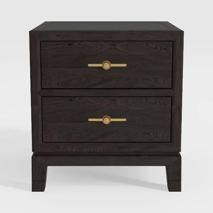 Modern Dark Walnut Brass Accent Two Drawer Nightstand 3D Model