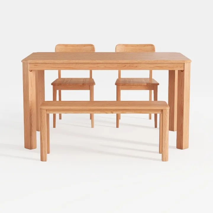 Minimalist Solid Oak Dining Set with Table Two Chairs and Bench 3D Model