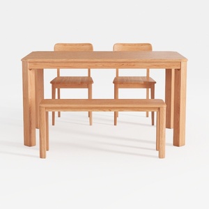 Minimalist Solid Oak Dining Set with Table Two Chairs and Bench 3D Model