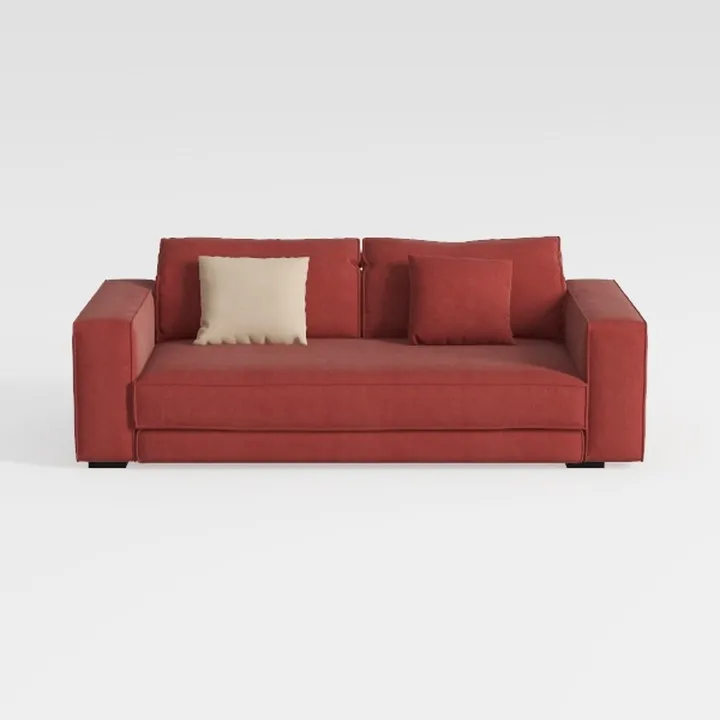 Minimalist Fabric Red Large Sofa With Throw Pillows 3D Model