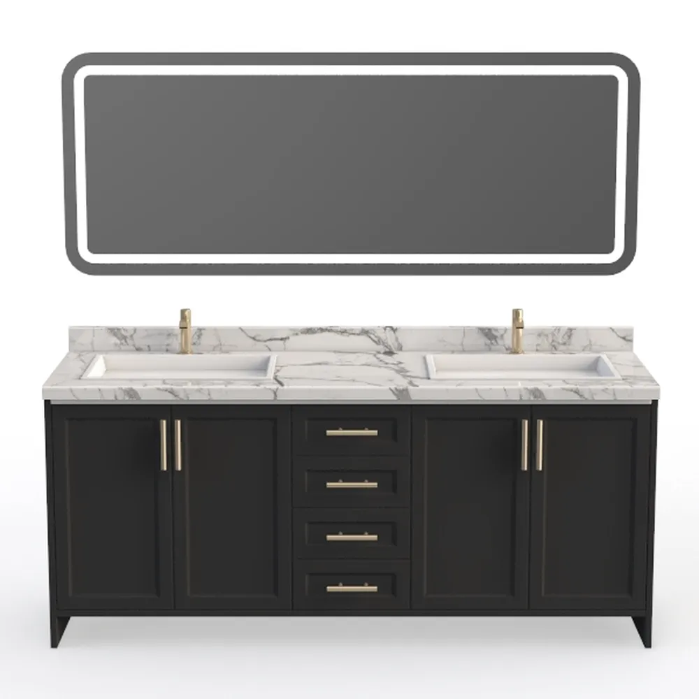 Marlena 72" Double Vanity with optional Quartz or Carrara Marble Counter - Black