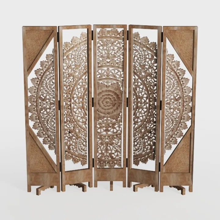 6 Panel Room Divider, 5.6Ft Carved Room Divider 