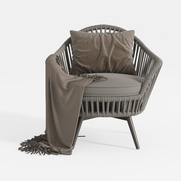 Grey Metal Outdoor Lounge Chair with Cushions and 