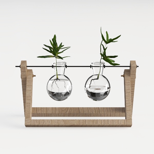 Decoration Terrarium Tabletop Planter Flower Pot Wooden Frame Hydroponic Plant Vases Glass Vase