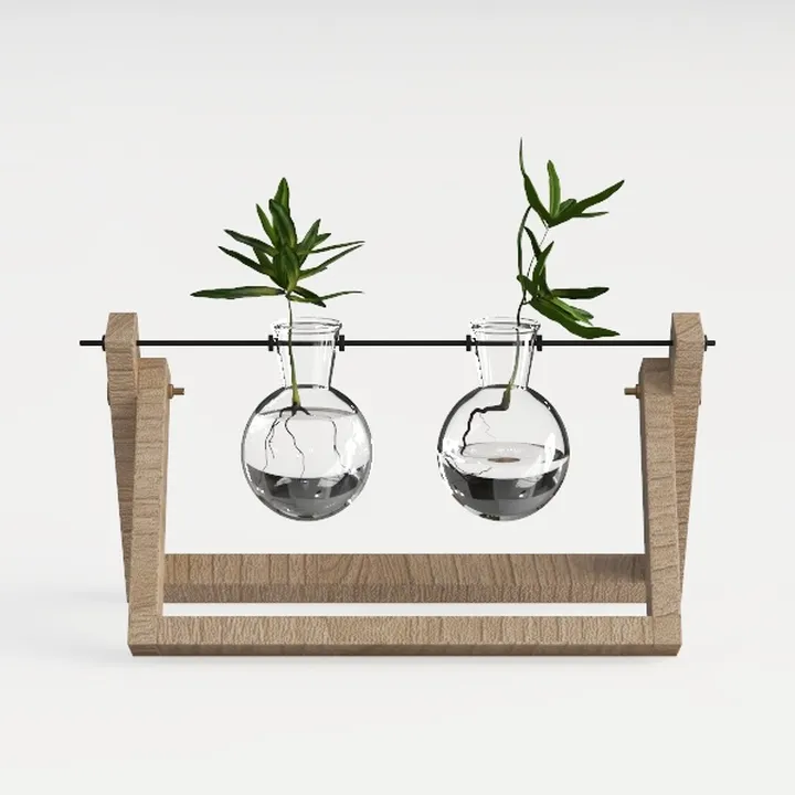 Decoration Terrarium Tabletop Planter Flower Pot Wooden Frame Hydroponic Plant Vases Glass Vase