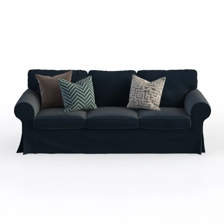 Modern Fabric Three Seater Sofa With Decorative Throw Pillows 3D Model