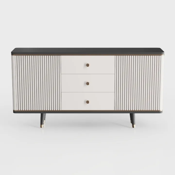Modern Fluted Solid Wood Metal Accent Sideboard Cabinet 3D Model