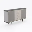 Modern Fluted Solid Wood Metal Accent Sideboard Cabinet 3D Model Right 45 Degree View