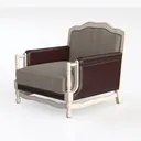 French Vintage Linen Leather Solid Wood Armchair 3D Model Left 45 Degree View