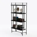 Modern Black Metal Open Frame Bookshelf Storage Display 3D Model Left 45 Degree View
