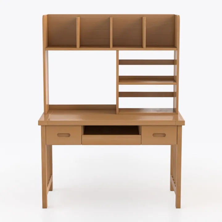 Minimalist Solid Wood Home Office Desk With Storage Shelves 3D Model