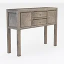 Rustic Distressed Solid Wood Console Table with Carved Details 3D Model Right 45 Degree View