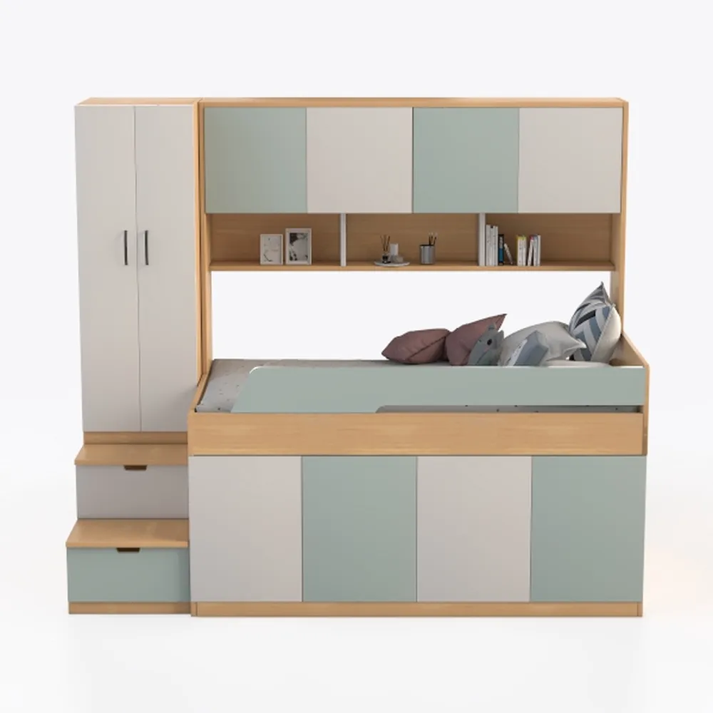 Gray Full Size Wood Loft Bed with Under-bed Desk, 