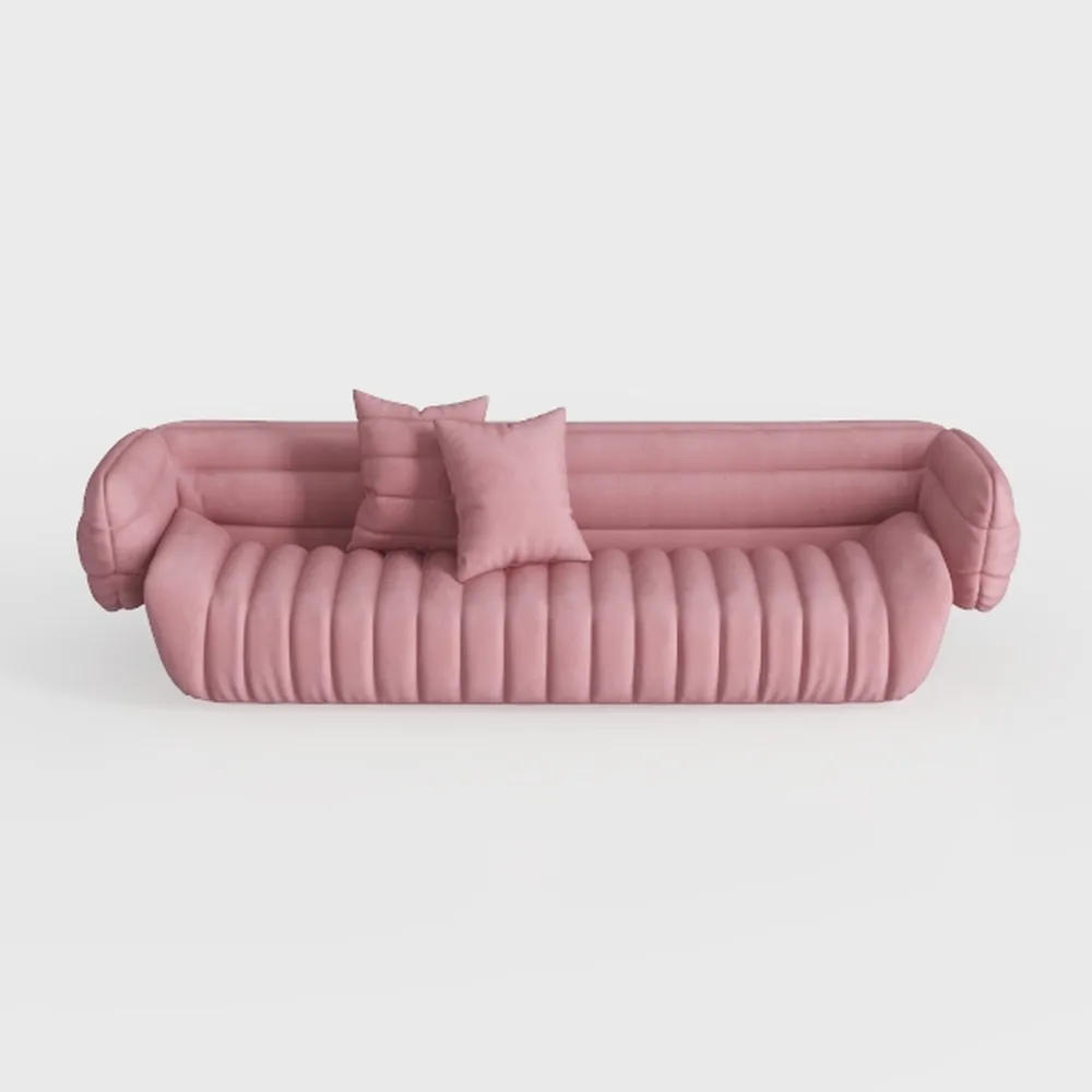 81" Pink Velvet Couch, Mid Century Modern Couch