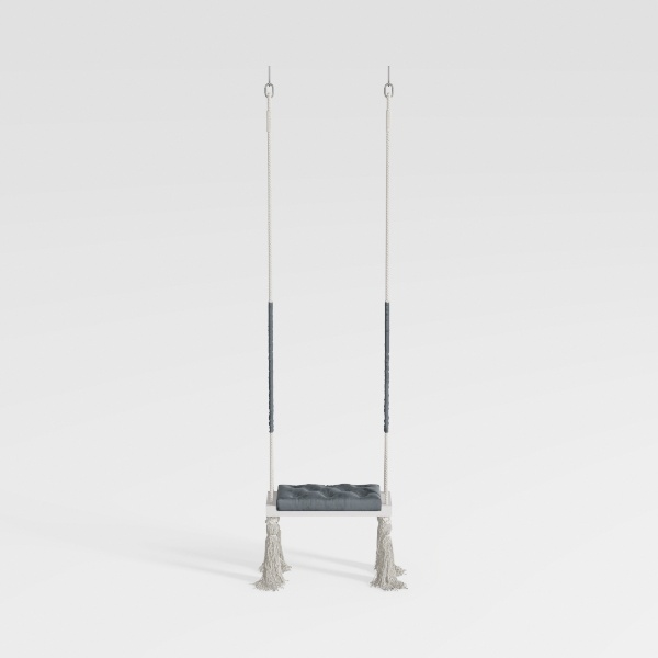 Gray Wood Hanging Porch Swing Bench with White Cus