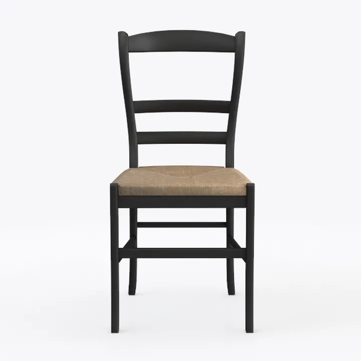 Minimalist Black Wooden Cane Seat Dining Chair 3D Model