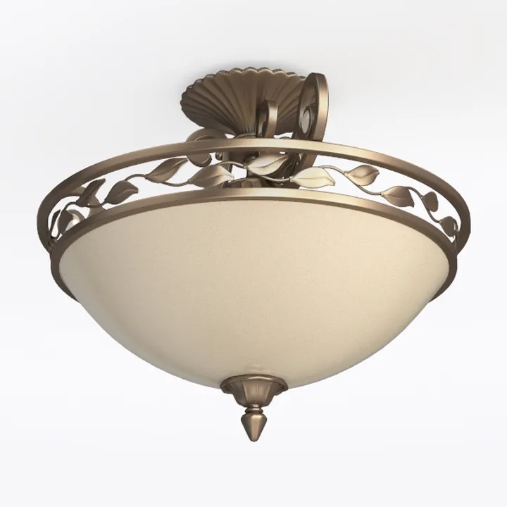 Vintage Brass Glass Semi Flush Mount Ceiling Lamp 3D Model