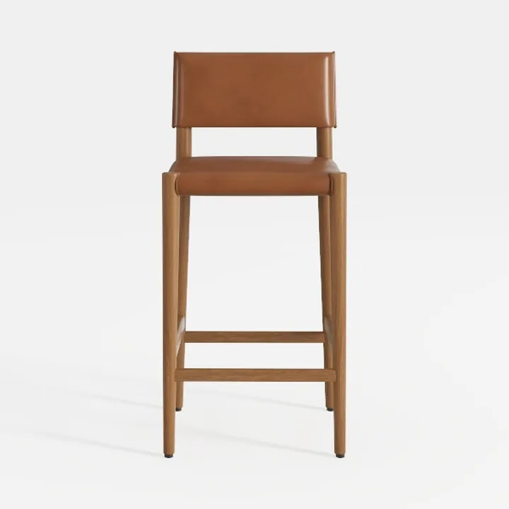 Modern Solid Wood Leather Upholstered Bar Stool 3D Model