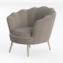Modern Gray Velvet Scalloped Accent Armchair with Gold Metal Legs 3D Model Left 45 Degree View