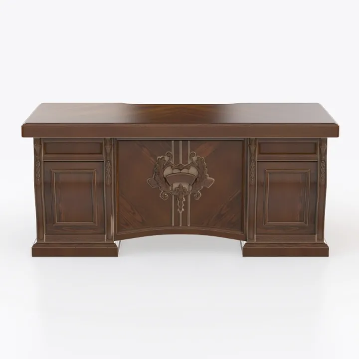 Vintage Solid Walnut Carved Executive Office Desk 3D Model