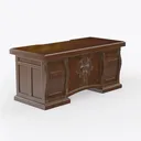 Vintage Solid Walnut Carved Executive Office Desk 3D Model Right 45 Degree View