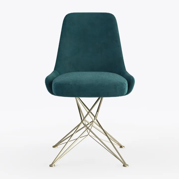 Modern Teal Velvet Upholstered Gold Metal Base Dining Chair 3D Model