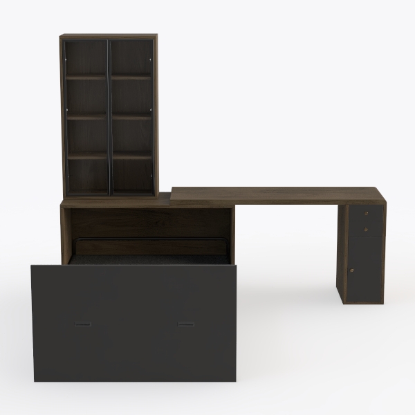 Modern Solid Wood Office Desk With Storage Cabinet And Bookshelf 3D ...