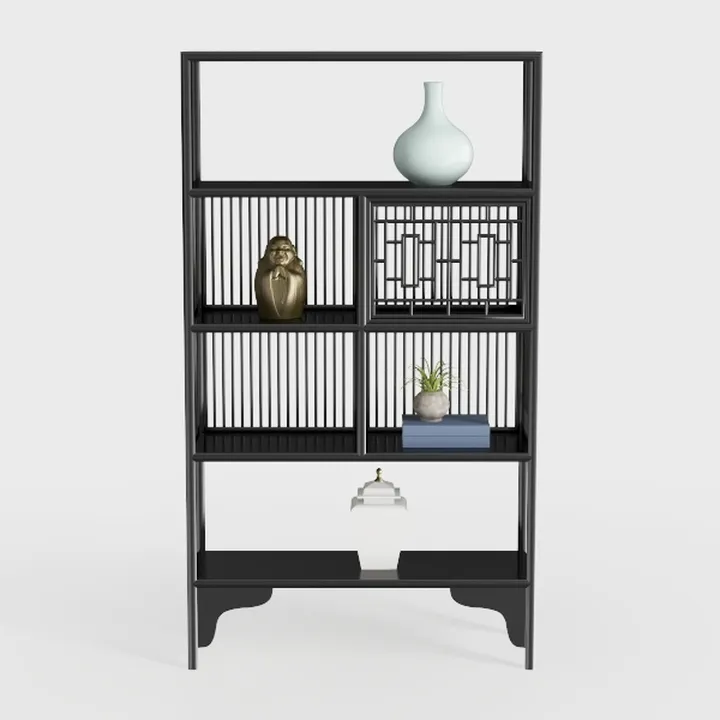 Minimalist Chinese Style Solid Wood Bookshelf Display Cabinet 3D Model