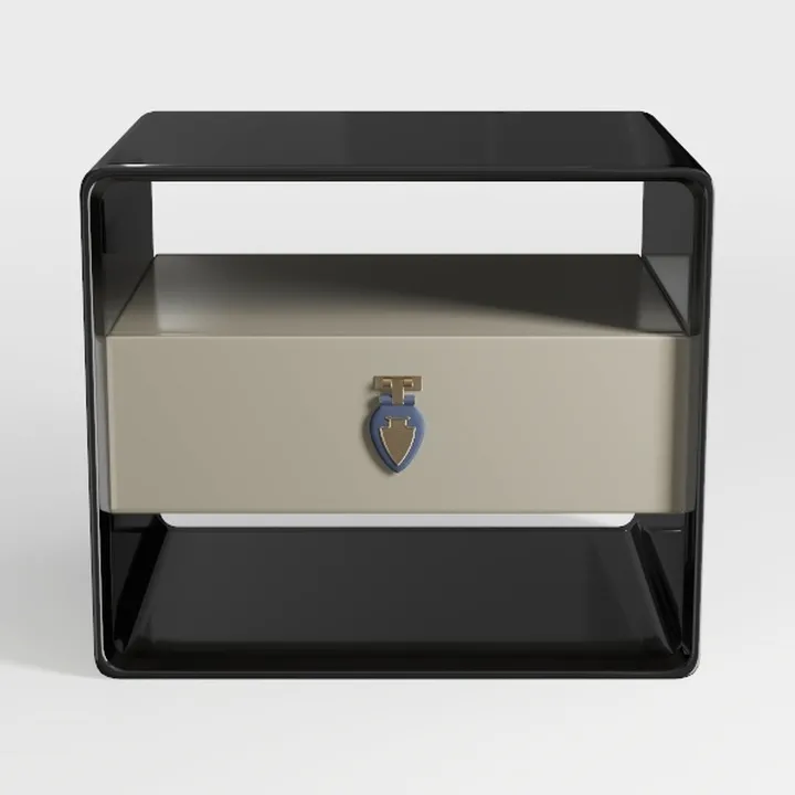 Modern Two Tone Lacquered Wood Nightstand with Decorative Hardware 3D Model