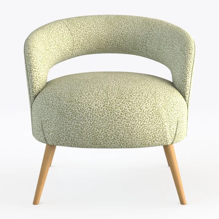 Modern Fabric Leopard Print Barrel Armchair Solid Wood Legs 3D Model