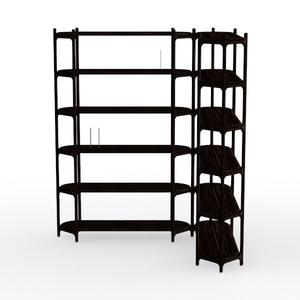 Modern Dark Solid Wood Freestanding Bookshelf With Corner Rack 3D Model