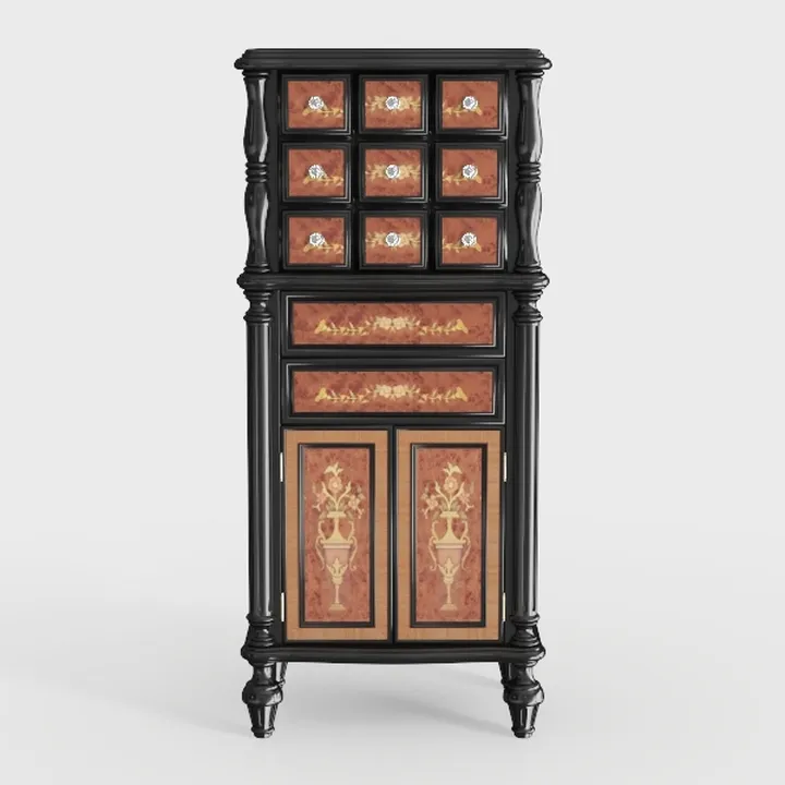 Vintage Ornate Solid Wood Tall Storage Cabinet 3D Model