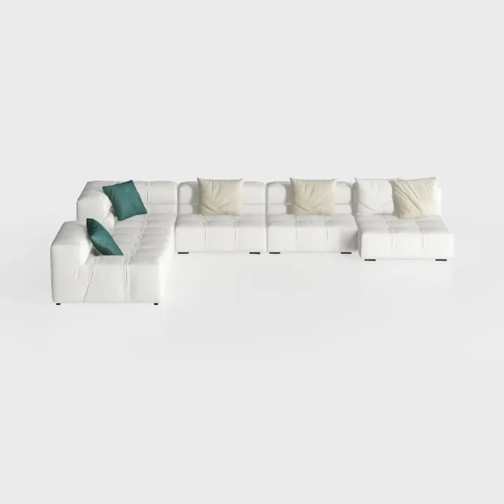 Modern White Leather Tufted L Shape Sectional Sofa 3D Model