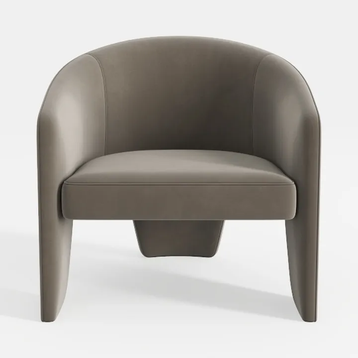 Minimalist Taupe Fabric Barrel Armchair 3D Model