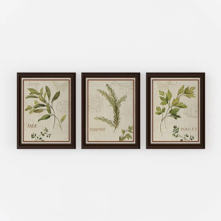 Vintage Botanical Framed Wall Art Prints Set 3D Model