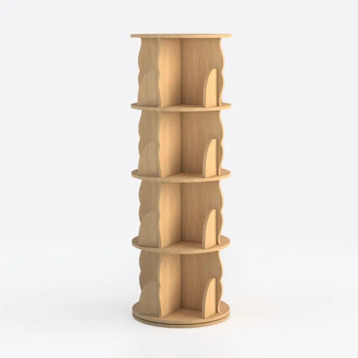 Minimalist Solid Wood Rotating Corner Bookshelf 3D Model
