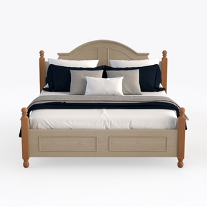 Minimalist Solid Wood Post Bed With Curved Headboard 3D Model