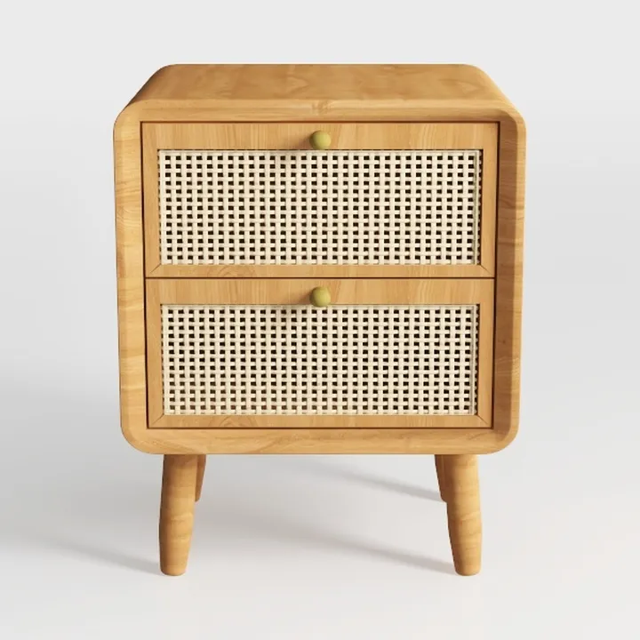 Mid Century Modern Rattan Solid Wood Nightstand 3D Model