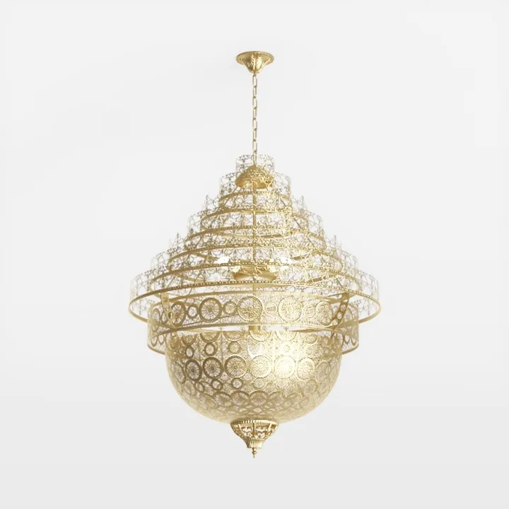 Luxury Vintage Brass Carved Large Pendant Chandelier 3D Model
