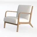 Minimalist Solid Oak Linen Upholstered Armchair 3D Model Left 45 Degree View