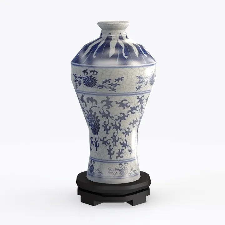 Vintage Blue and White Porcelain Decorative Vase 3D Model
