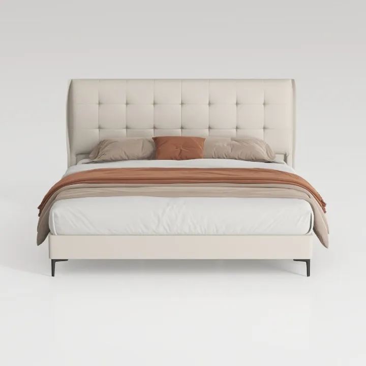 Minimalist Tufted Leather Upholstered King Size Bed 3D Model