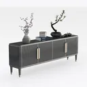 Modern Dark Wood Gold Accent Fluted TV Stand Cabinet 3D Model Right 45 Degree View