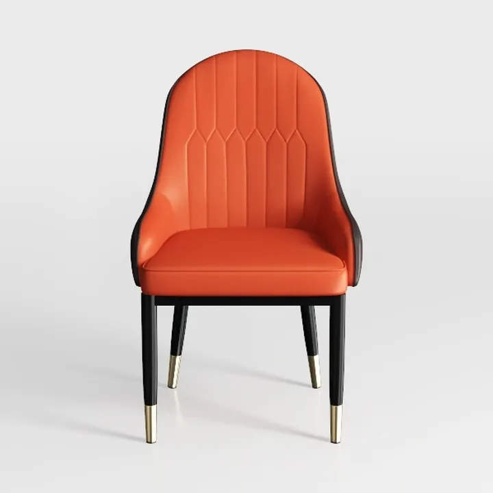 Modern Orange Leather Upholstered Dining Armchair With Gold Accent Legs 3D Model