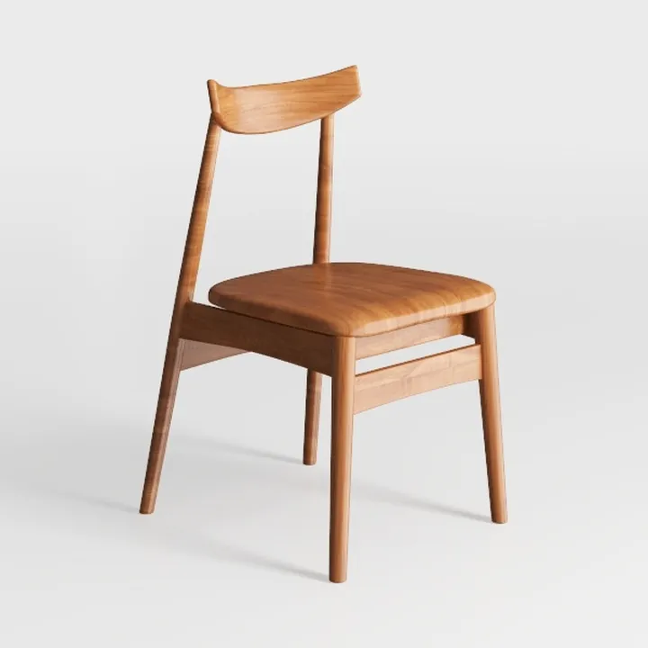 Mid-Century Solid Wood Dining Chair 3D Model