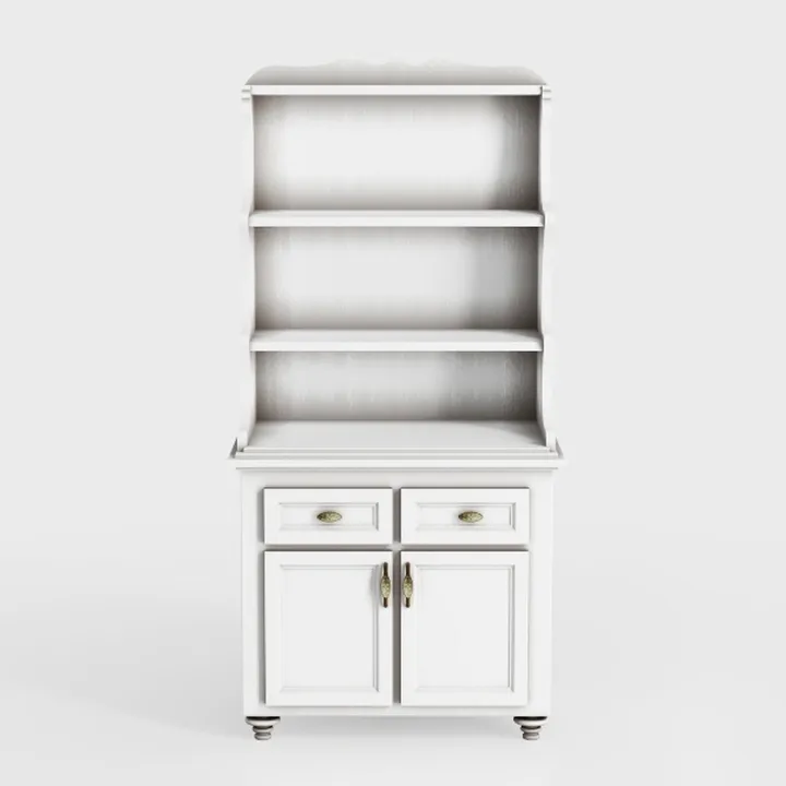 Vintage White Solid Wood Freestanding Storage Cabinet 3D Model