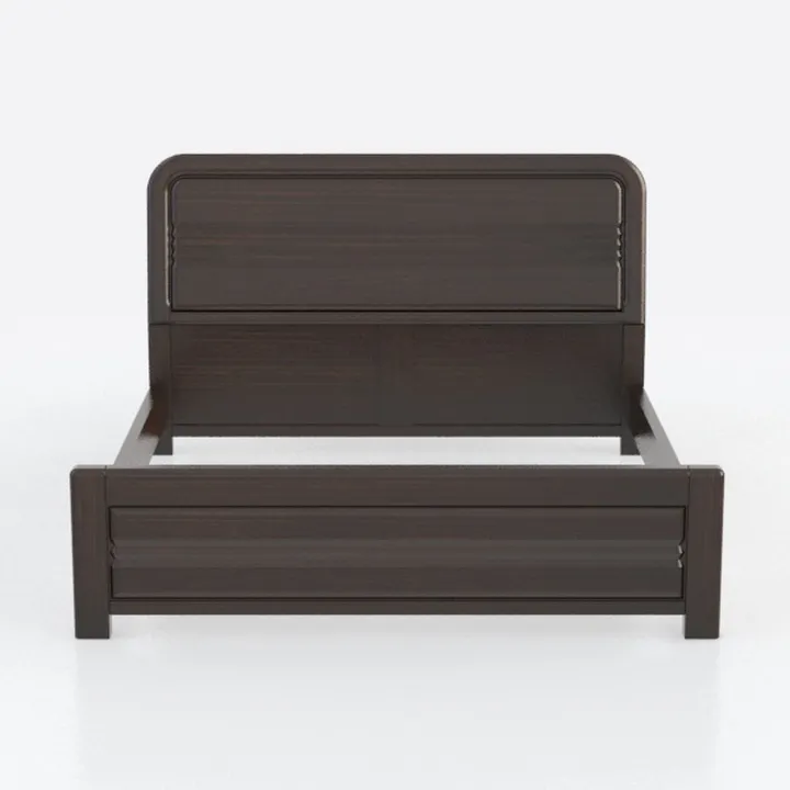 Minimalist Dark Walnut Solid Wood King Bed 3D Model